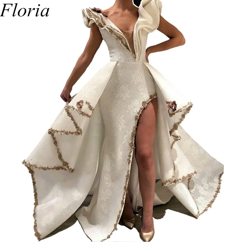 

New Arrival Special Muslin Celebrity Dresses 2019 Deep V-Neck Sleeveless High Side Split Sexy Evening Red Carpet Runaway Gowns