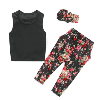 

Floral Kids Girls Clothes Sets Cotton Sleeveless Tops+Pants+Headband 3 PCS Summer Children Girl Clothing Suits Fashion Grils Set