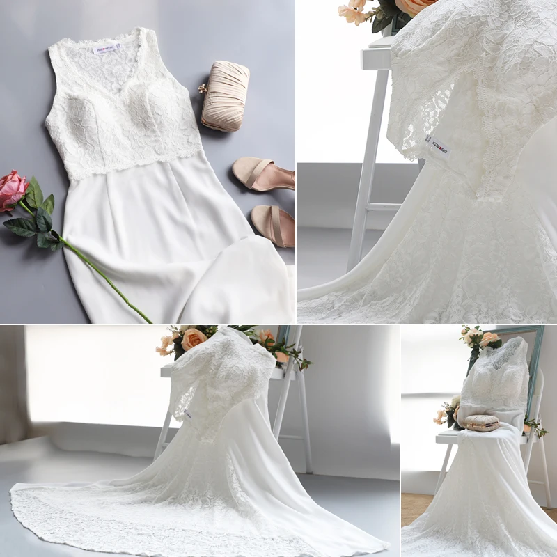Ever Pretty Robe De Mariee новые элегантные кружевные свадебные платья с v-образным вырезом без рукавов с коротким шлейфом Простые Свадебные платья EP07385CR