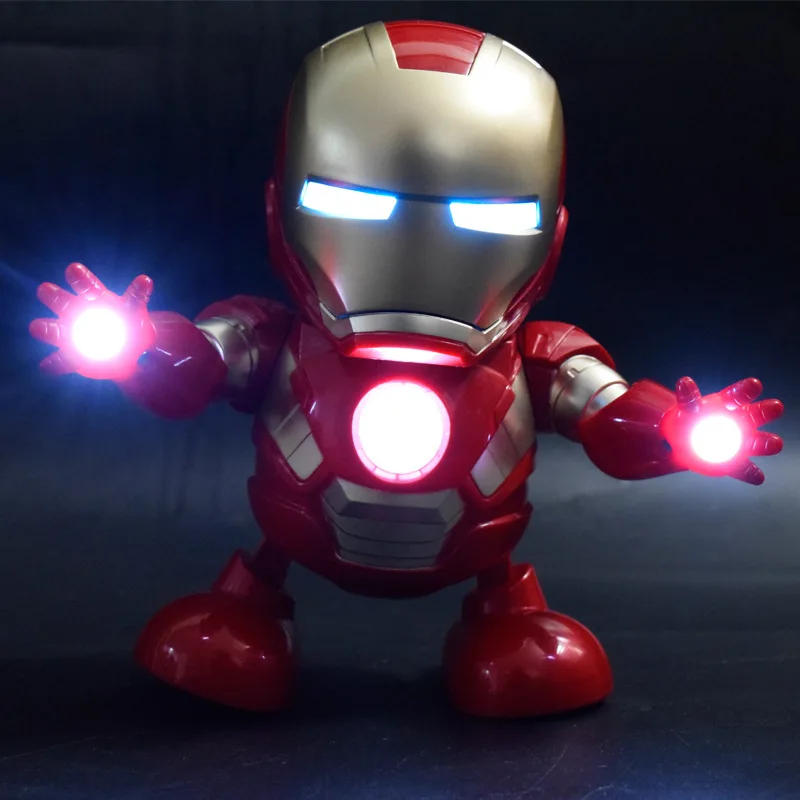

New Hot Avenger Steel Machine Man Dancing Robot Light Electric Music Toy Marvel Series Electric Iron Man Robot children gifts