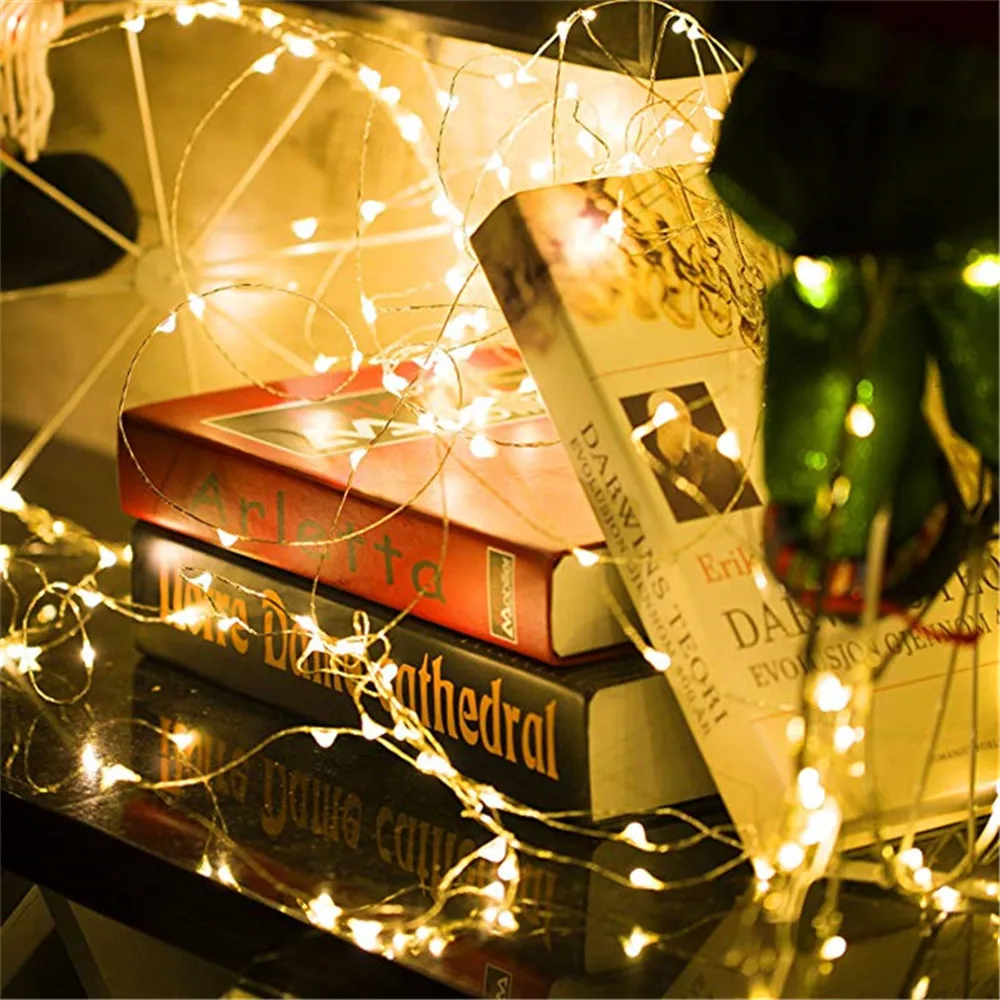 2 м 20 светодиодная серебряная проволока Фея гирлянда с лампочками светодиодный Строка Рождественские огни Свадебная дома вечерние