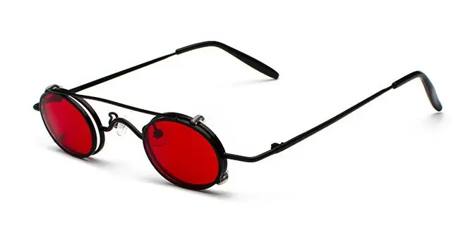 Маленькие круглые солнцезащитные очки в стиле стимпанк для мужчин и женщин в стиле ретро с металлическим зажимом, мужские солнцезащитные очки в стиле панк, винтажные готические очки 1304R - Цвет линз: Black Frame Red