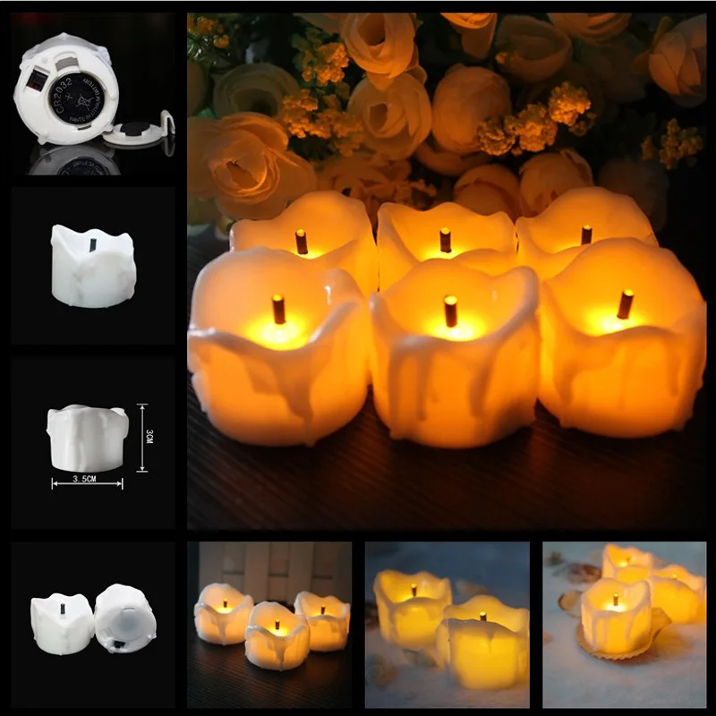 Set of 24 Artificial Burned Candle Wick LED Flameless Tea Light Candles