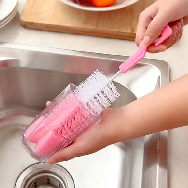

2pcs Long Handle Cleaning Brush Baby Feeding Milk Bottle Cup Brush 360-degree Rotating Cleaning Sponge Cup Brush Kit Dropship