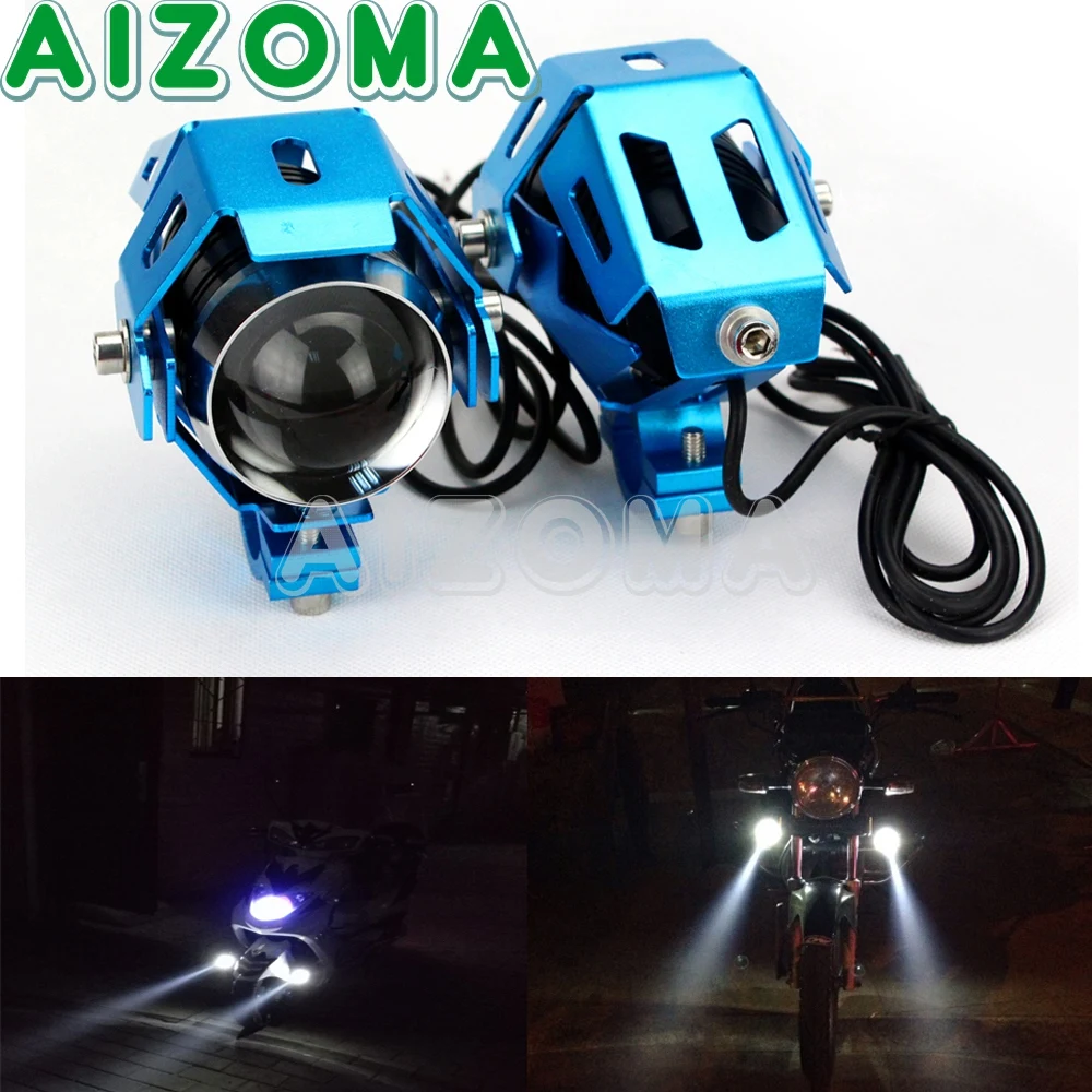 

Motorcycle Blue 125w U5 LED Spotlight Pair Universal Headlight Driving Fog Light Bike Fornt Vision Light For Honda Suzuki Yamaha