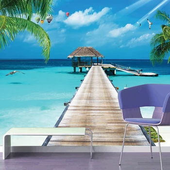 

Custom 3D Photo Wallpaper Balcony Sandy Beach Sea View 3D Living Room Sofa Bedroom TV Background Wall Mural Wallpaper Home Deco