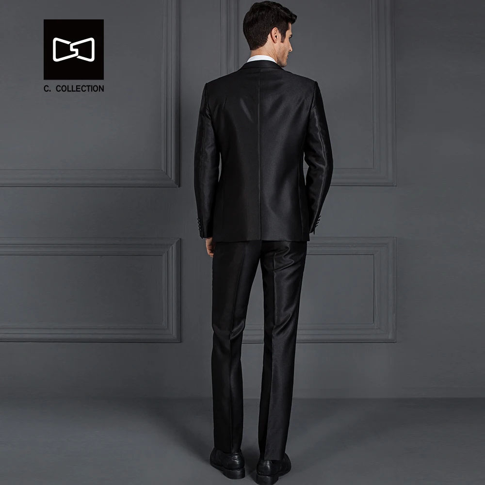 Сшитый на заказ мужской черный блестящий костюм Шавель воротник Slim fit Свадебный