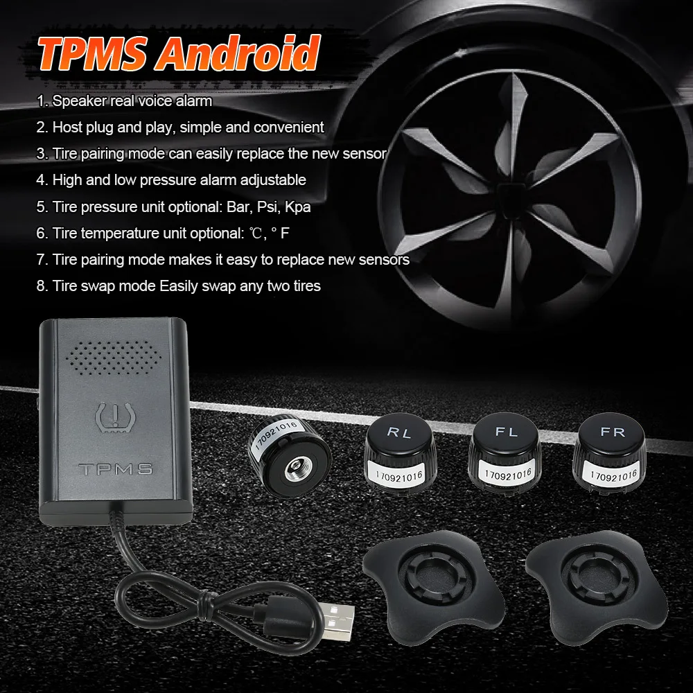 Автомобильная система контроля давления в шинах TPMS Android для OS DVD плеера с USB