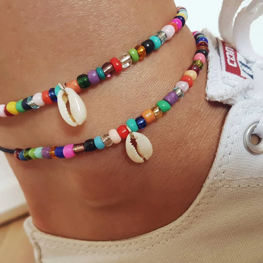 

Bohemian Shell Anklet Seed Beads Foot Ankle Bracelet cheville Anklets tobillera Foot Jewelry bransoletka na noge cavigliera
