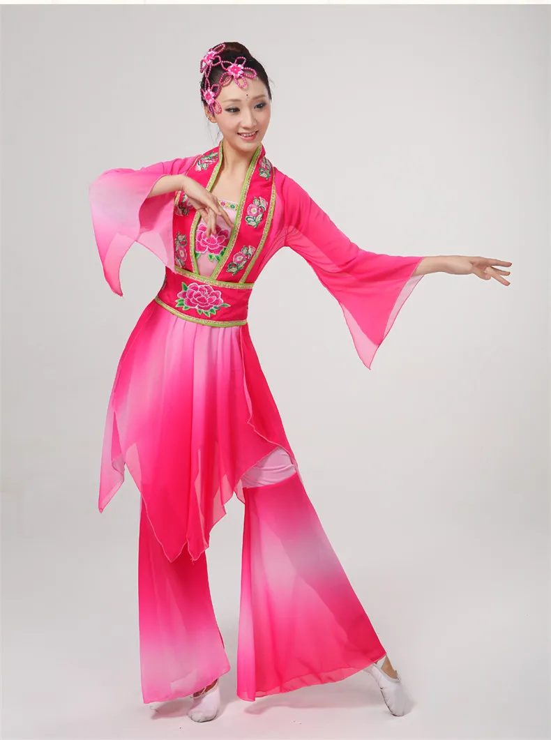 (0148) New Chinese classical dance costumes yangko pink fairy costumes female ink Subtle Poetic hanfu stage performance clothes