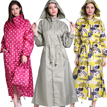 

The New Women Raincoat and Waterproof Hooded Polyester Rain Jacket fashion Poncho Outside hiking Rainwear and Women rain coat