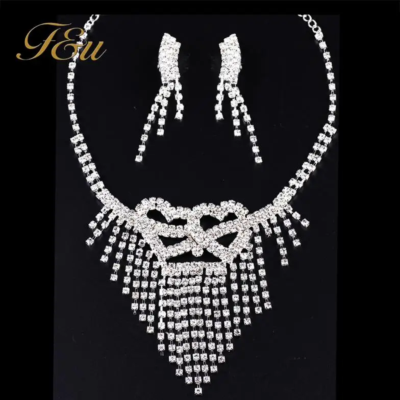 

F&U Simple Teardrop Rhinestone Crystal Bridal Wedding Jewelry Sets heart Jewelry Set Choker Necklace and Earrings #S026