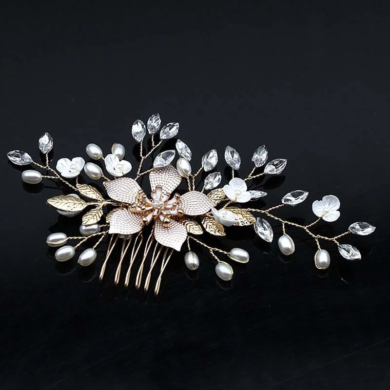 Wedding Head Flower Crystal Pearl Hair combs for brides Handmade Women Head Ornaments Bridal Hair Clips Accessories Jewelry