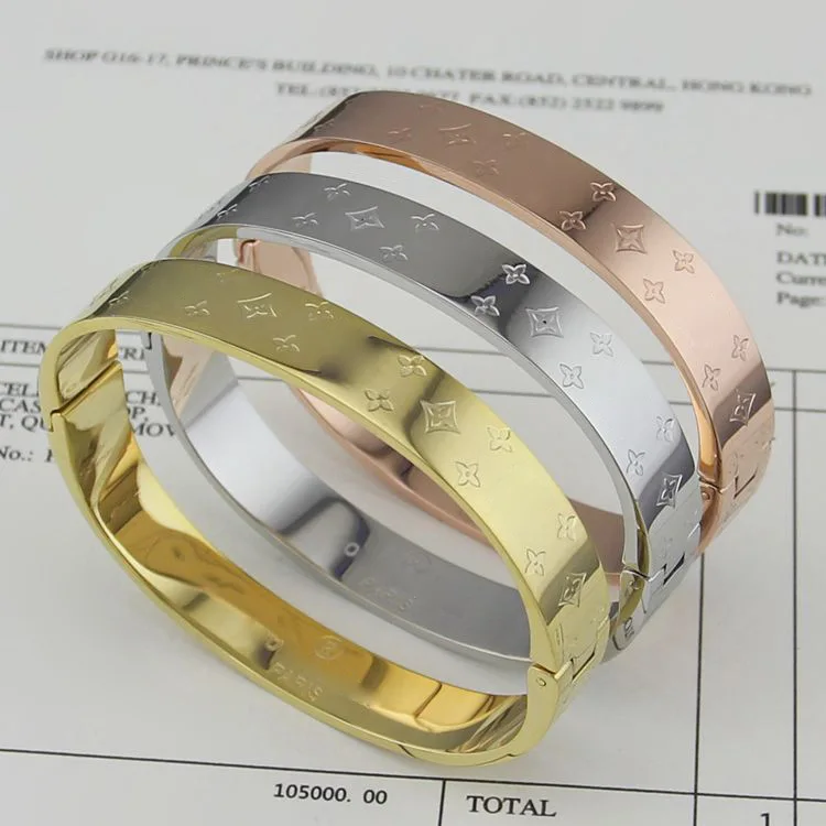 

2018 Wholesale selling brand stainless steel rose gold four flower bracelet bangle for women pulseiras high quality