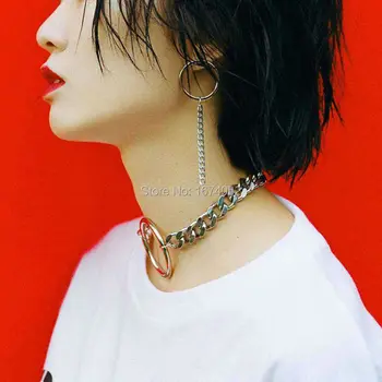 

Fashion 100% Handcrafted Punk Dark Girl Gothic Choker Snake Chain Gold Metal Link O-Round Collar Necklace