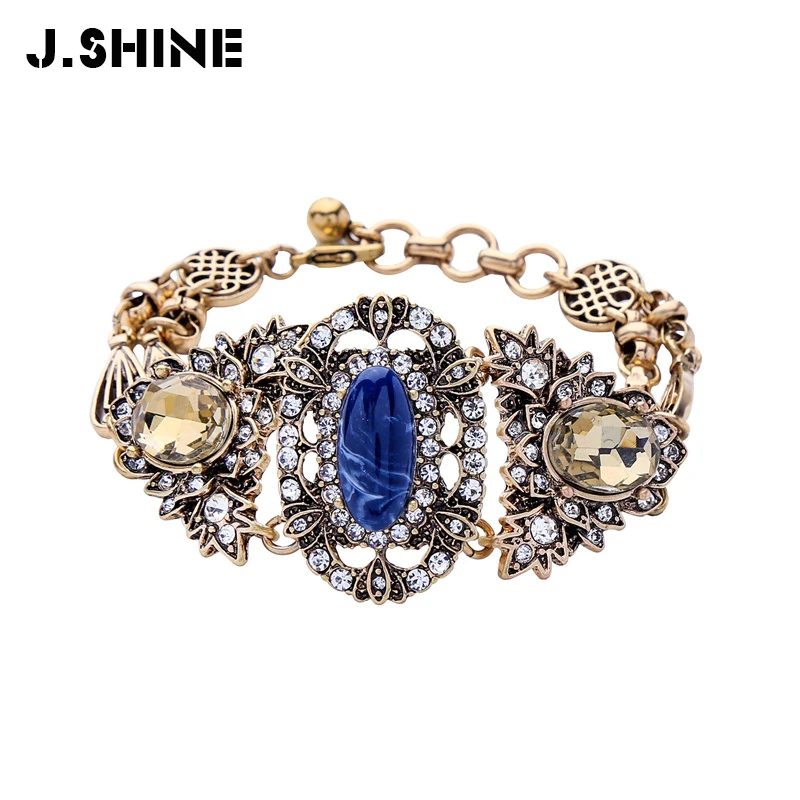 

JShine Charm Bracelet 2019 New Antique Statement Zinc Alloy Vintage Bracelets for Women Resin Crystal Geometric Fashion Jewelry