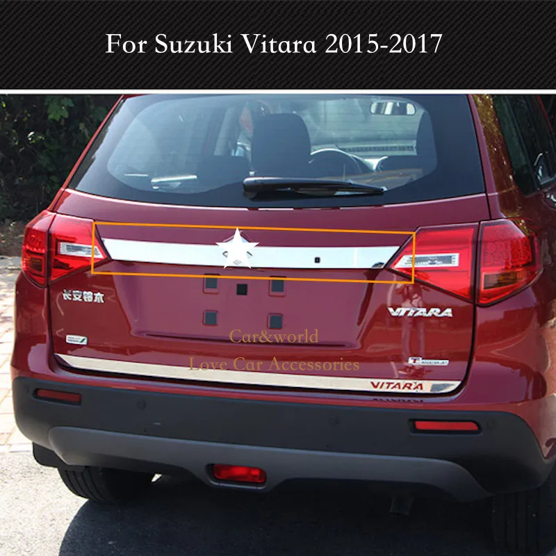 

For 2015 2016 Suzuki Vitara Car External Stainless Rear Trunk Lid Cover Around Logo Tail Gate Trim 2017 Car-Styling Accessories