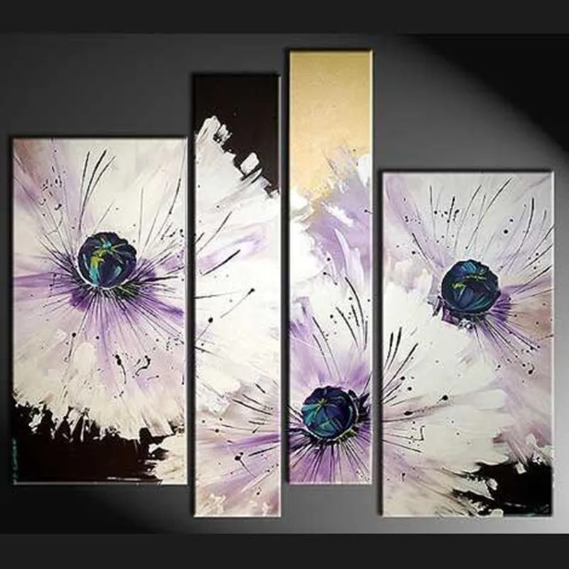 

Large 4 Panel Flowers Pictures Handpainted Modern Abstract Flower Oil Paintings Wall Floral Painting on Canvas Home Decor Arts