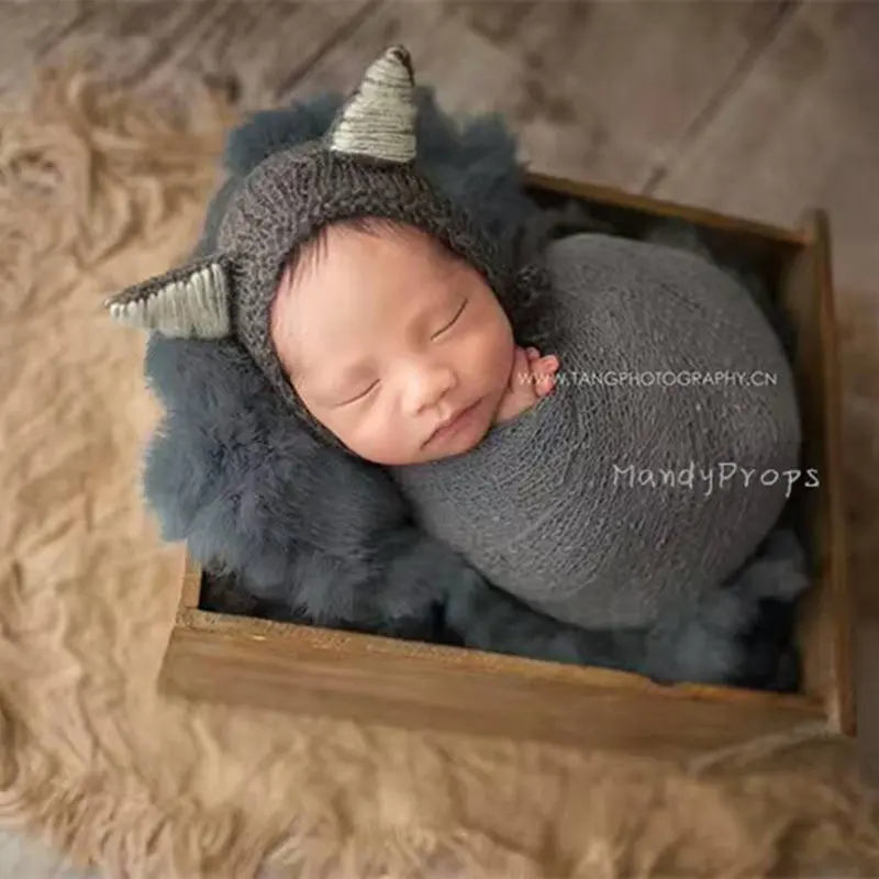 

Newborn Fox Hat With Matching Wrap Photography Props Newborn Gray Hat Photography Prop Baby Stretch Knit Wrap