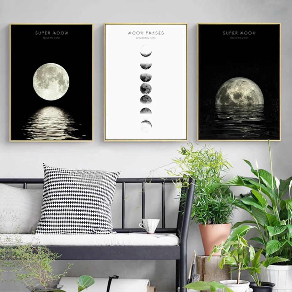 Абстрактные фазы Луны печать холст живопись Луна плакат черный и белый поп настенные художественные картины для гостиной домашний офис Декор