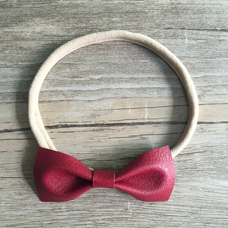 

5pcs/set 15color Girls Handmade Leather headbands cute Bowknot Headband With Elastic Nylon Hair Bands For Kids Hair Accessories