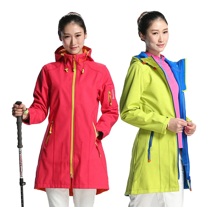 

Strong Waterproof 10000+Woman Outdoor Sport Hiking Camping Sharkskin Softshell Thermal Jacket Breathable Long Sweep Fitting Coat