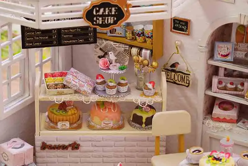 Cake Diary DIY Miniature Doll House 3D Wodden Handmade Dust Cover DollHouse Toy Miniaturas Furniture Kit Dollhouse Toys for Kids Gifts (14)