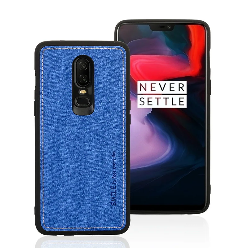 

Luxury Canvas PU Leather Cases For One Plus 6 Soft Silicon Frame Shockproof Phone Case For oneplus6 TPU Back Cover For OnePlus 6