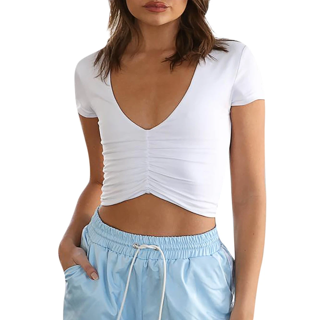 JAYCOSIN 2019 Fashion Vest   Women Casual Short Sleeve V-Neck Short Vest Tank Tops T-shirt Tops  Dropshiping 19JUN9