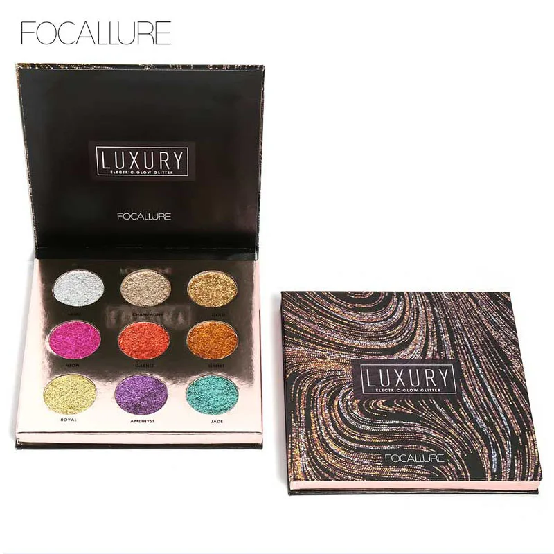 FOCALLURE палитру теней Professional 9 видов цветов Make up Palette яркий блеск мерцание пигментированные тени порошок Косметика