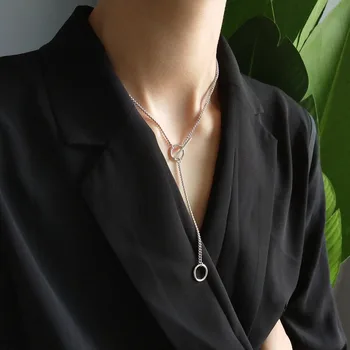 

MLKENLY 925 sterling silver Simple Punk Rock Chain Necklace TWO Circles Chain Necklace for Men Women Unisex Chain Necklace