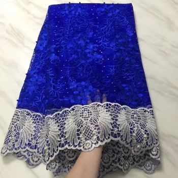 

2019 Royal blue Latest French Nigerian Lace Fabrics Beads Stones Tulle African Laces Fabric Wedding African velvet Tulle Lace