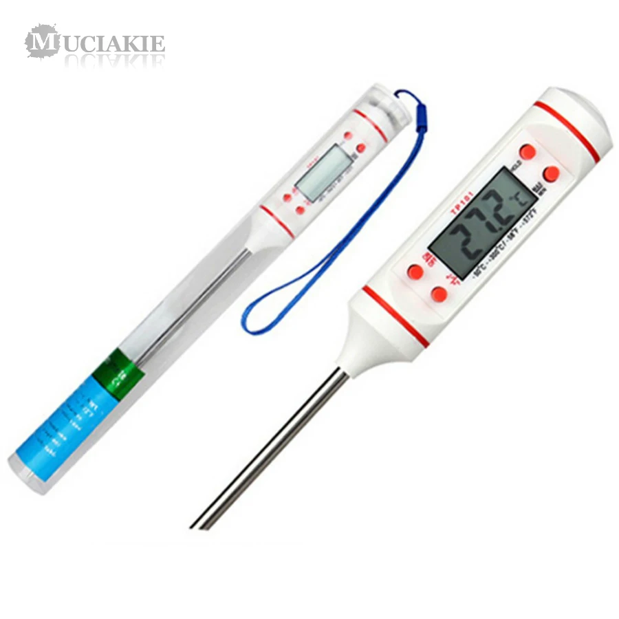 MUCIAKIE 1 шт. цифровой термометр кухонный термометр для мяса Пособия по кулинарии термометр для барбекю для варки, нержавеющая сталь складной зонд для мяса - Цвет: life02-110-ab-white