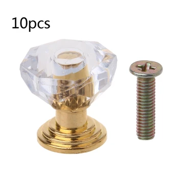 

10PC Diamond Shape Crystal Glass Cabinet Knob Drawer Pull Handle For Jewelry Box Silver/Gold
