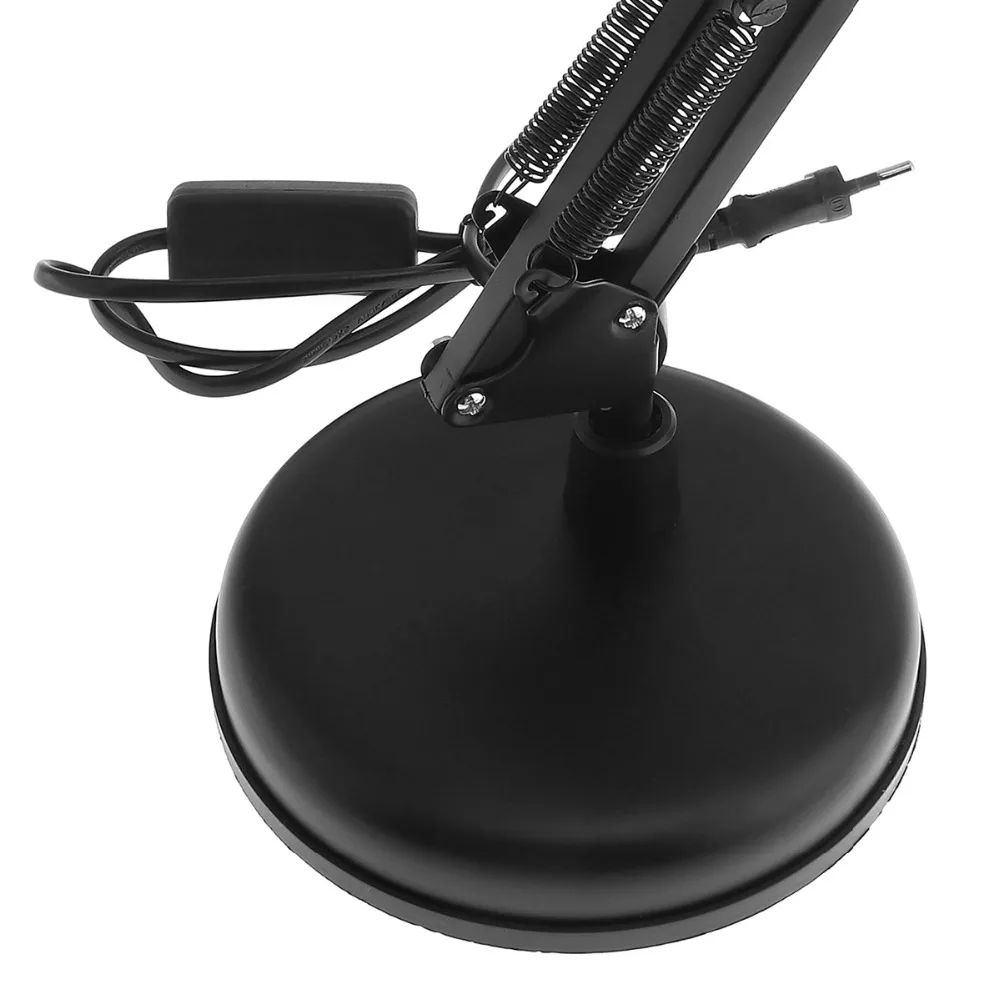  Black E27 Flexible Swing Arm Desk Lamp Office Home Reading Table Light with Light Base Clamp Mount 