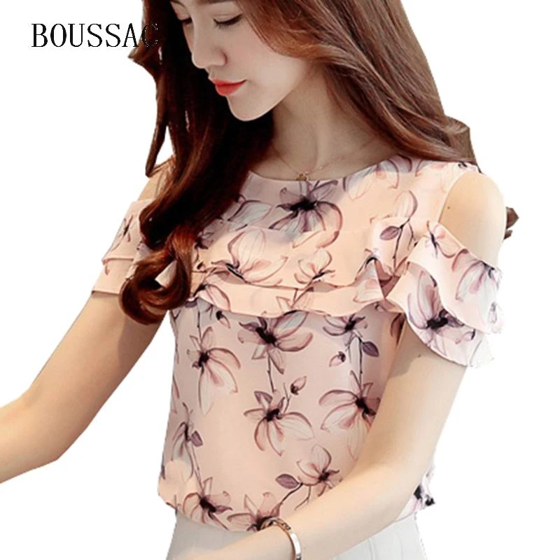 2018, verano, Impresión de de blusa para mujer, camisas con hombros descubiertos, Blusas de manga corta, ropa Casual para mujer, Blusas, Blusas para y - AliExpress