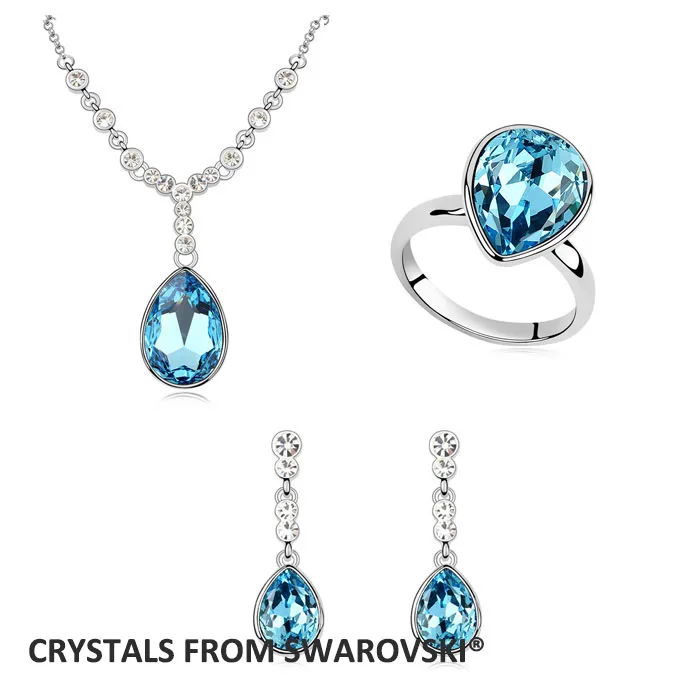 

2015 summer style Montana color drop necklace earrings ring jewelry set Crystals from Swarovski Christmas Gift
