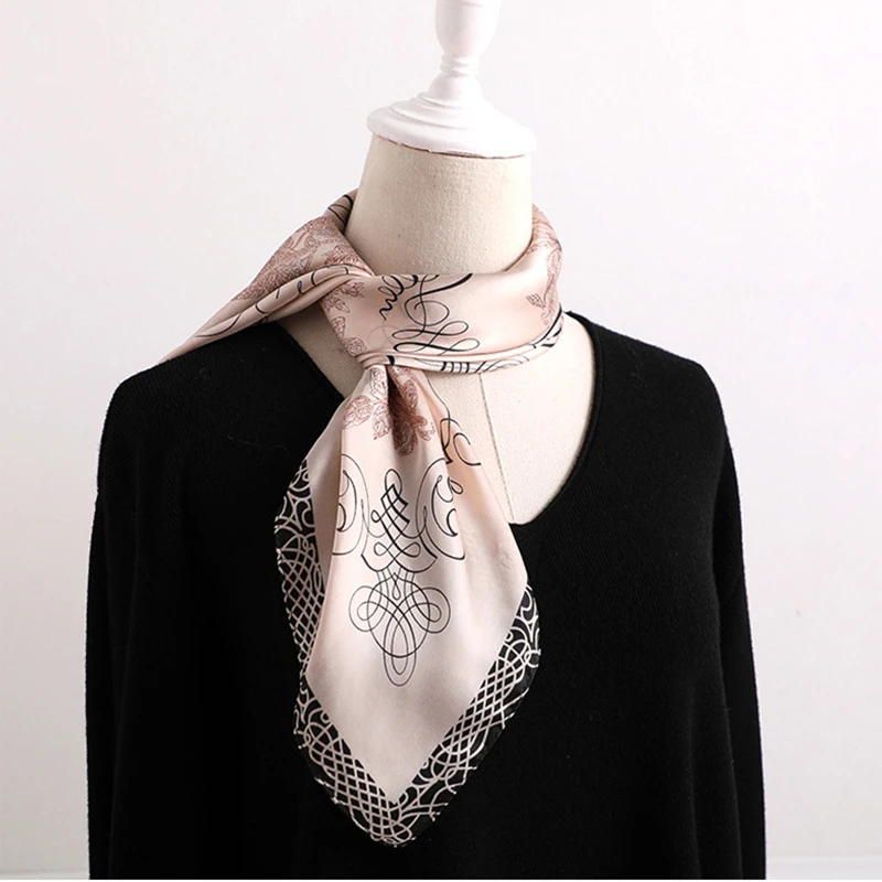 

70*70 cm Retro-style printed silk scarf women square satin scarfs Multi-function all-match neckerchief for lady hair scarves