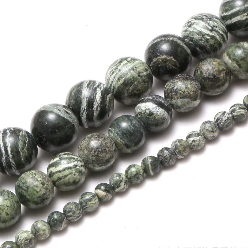 

No Dye Genuine Round Green Zebra Jaspers Beads Natural Stone 6mm 8mm 10mm 12mm Fashion Jewelry Beads For Women Bracelet Making