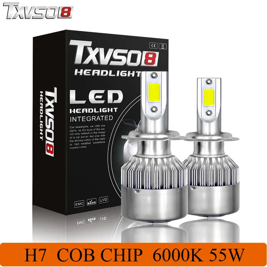 

TXVS08 2PCS LED H7 Car Headlight Bulbs 6000K COB Kit 110W 4600LM 360 Degrees White Auto Front Bulb Automotive Fog Headlamp