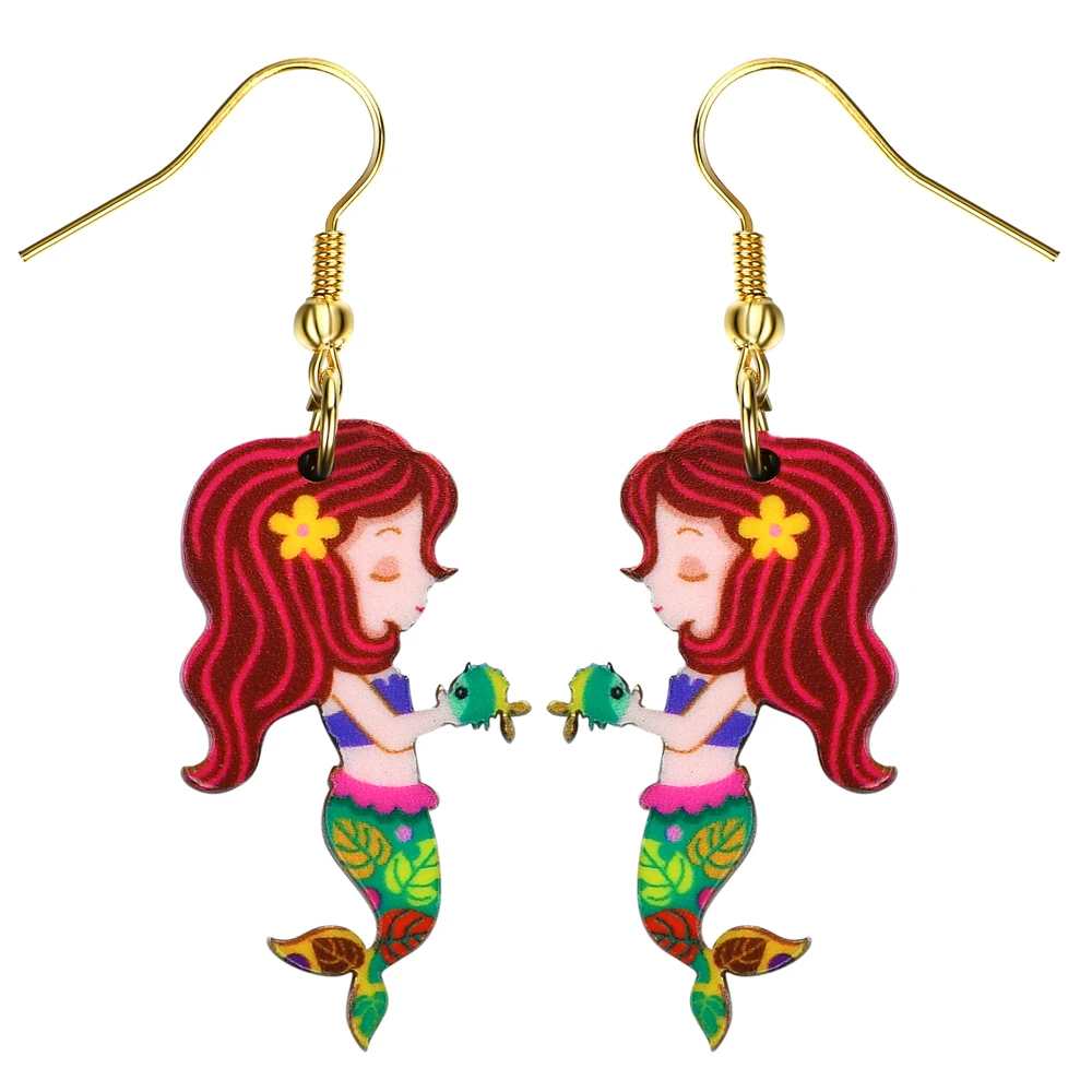 Buy Drop Mermaid Earrings Acrylic Long Big Dangle