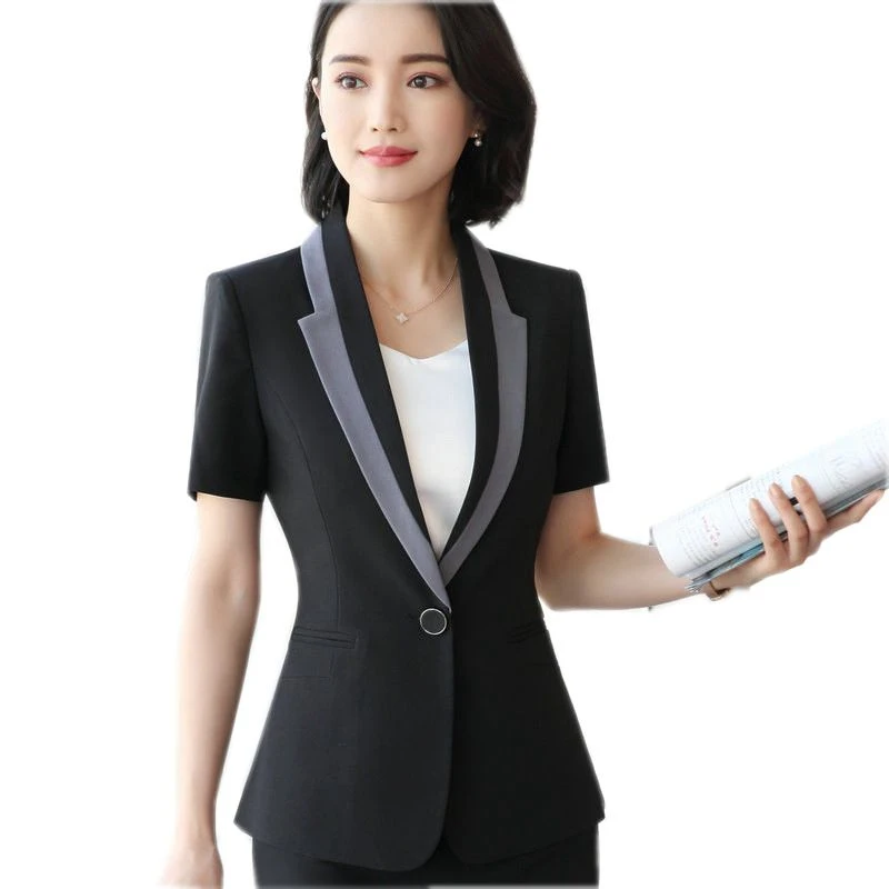 2018 blazer de moda de mujer de negocios de verano formal cuello en V de  manga corta chaquetas de oficina señoras de talla grande 3XL Ropa de  Trabajo blazer negro|women blazer|women business