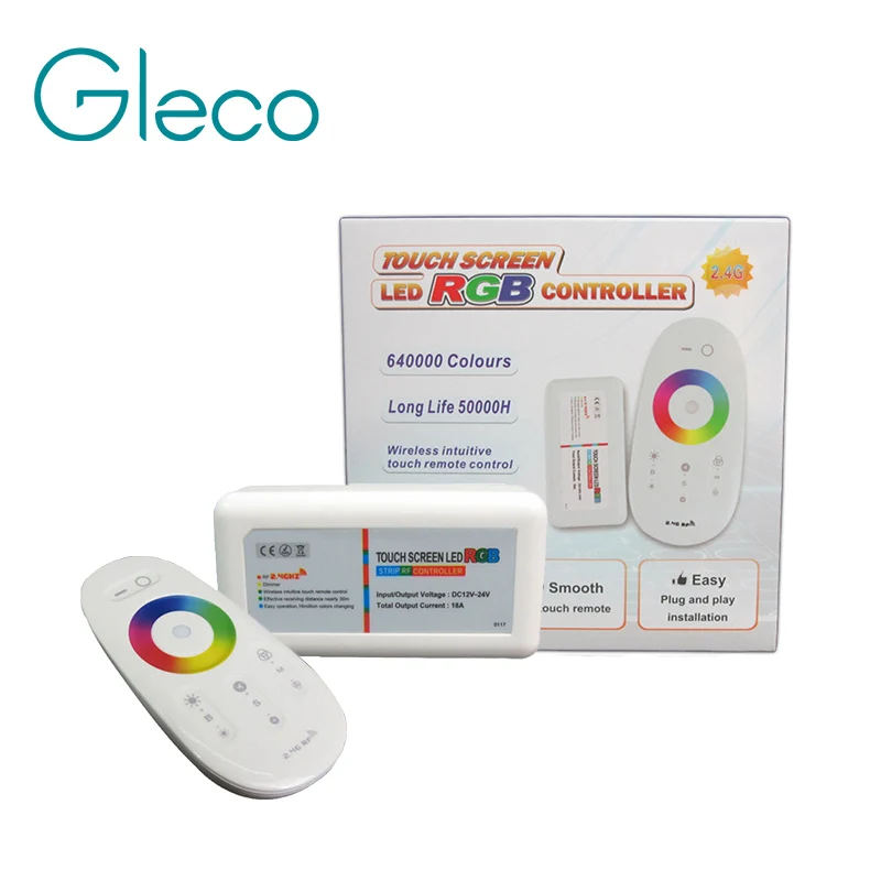 

DC 12V - 24V 10A RF 2.4G Wireless RF remote control Touch screen RGB led controller for RGB led strip Light 5050 Bar Light