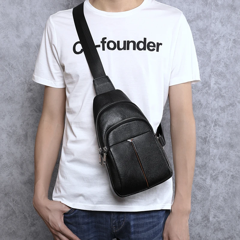 

BAQI Men's Crossbody Bag Chest Bag 2019 Fashion Designer Men Messenger bag Cow Leather Shoulder Bag Men Package Back pack Travel