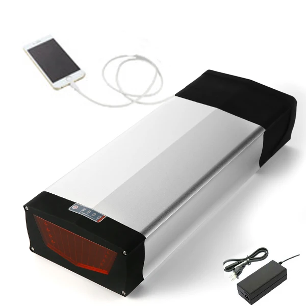 Discount Rear rack e-bike battery 24v 50ah li-ion electric bicycle battery with standard USB port and rear led light For Samsung Cell 12