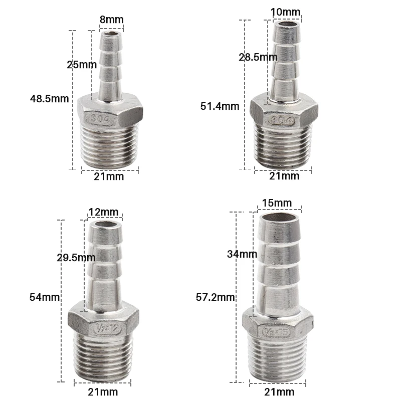 Homebrew 304 нержавеющая сталь 1/" MPT шестигранный шланг Барб 8 мм 10 мм 12 мм, пивоваренное оборудование, пивоварение пива