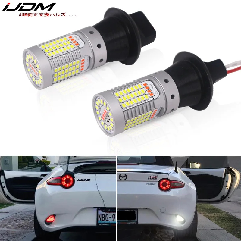 

iJDM Car 7440 LED White/Red Dual-Color Canbus W21W T20 led Bulbs For 2016-up Mazda MX-5 Backup Reverse Lights & Rear Fog Lamp