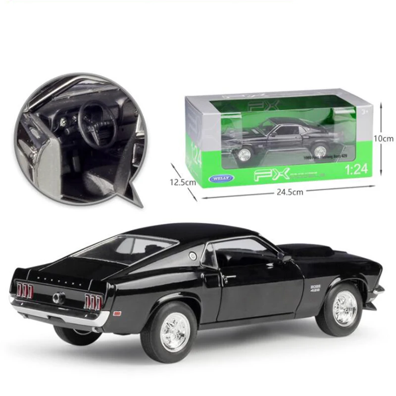 Около 19 см 1/24 металлическое ведро сплав классический автомобиль литье под давлением модель 1969 Ford Mustang Boss 429 игрушка Welly Home коллекция или