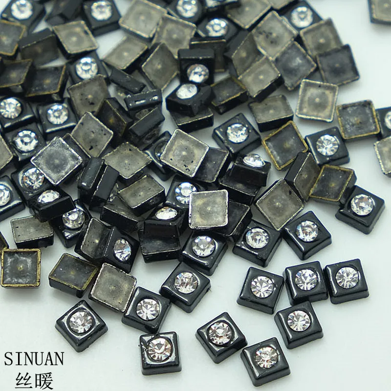 SINUAN Square Rivet Hot Fix Rivets 6Mm Black Rivet Painted Rhinestone