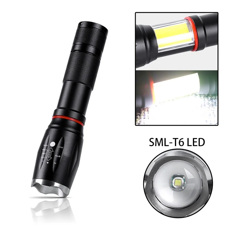 Multifunction Led flashlight 8000 Lumens CREE XML T6 L2 torch hidden COB design flashlight tail super magnet design